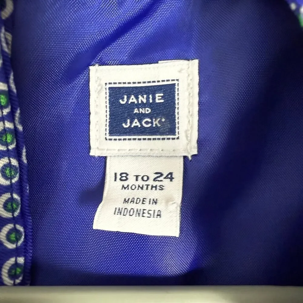 Janie and Jack Blue Geometric Print Dress with‎ Bloomers Set 18-24 Months